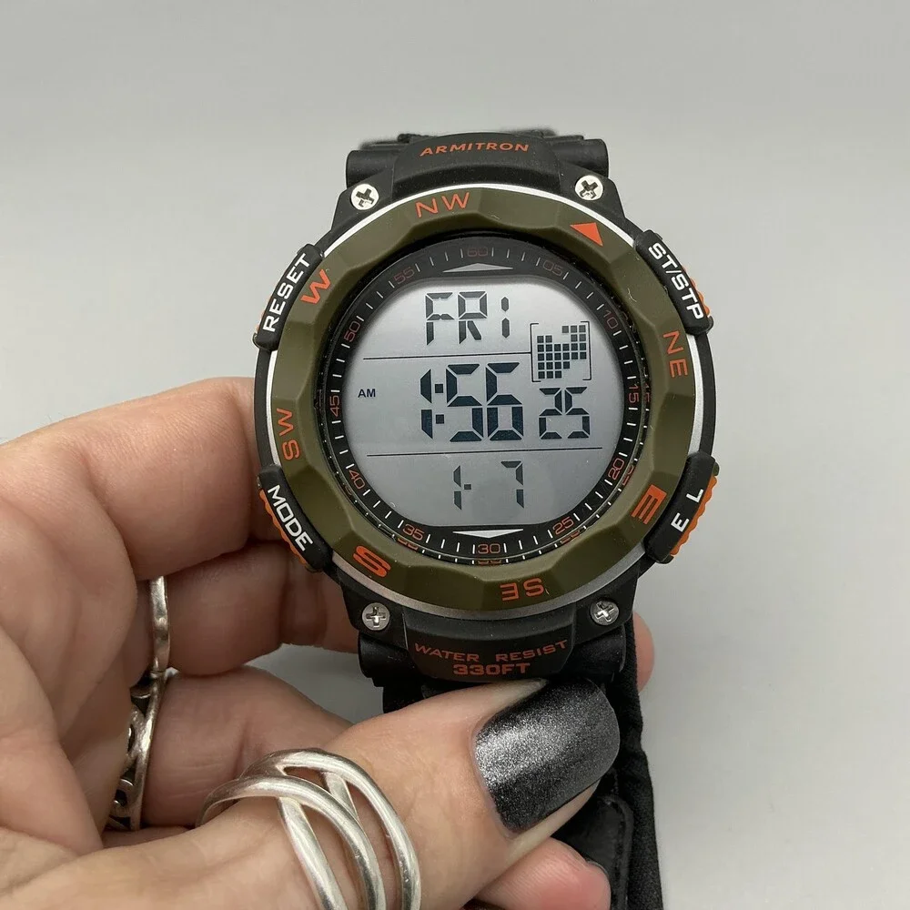 Armitron Pro Sport Mens Watch 51mm Gray Digital Dual Time Chrono New Battery